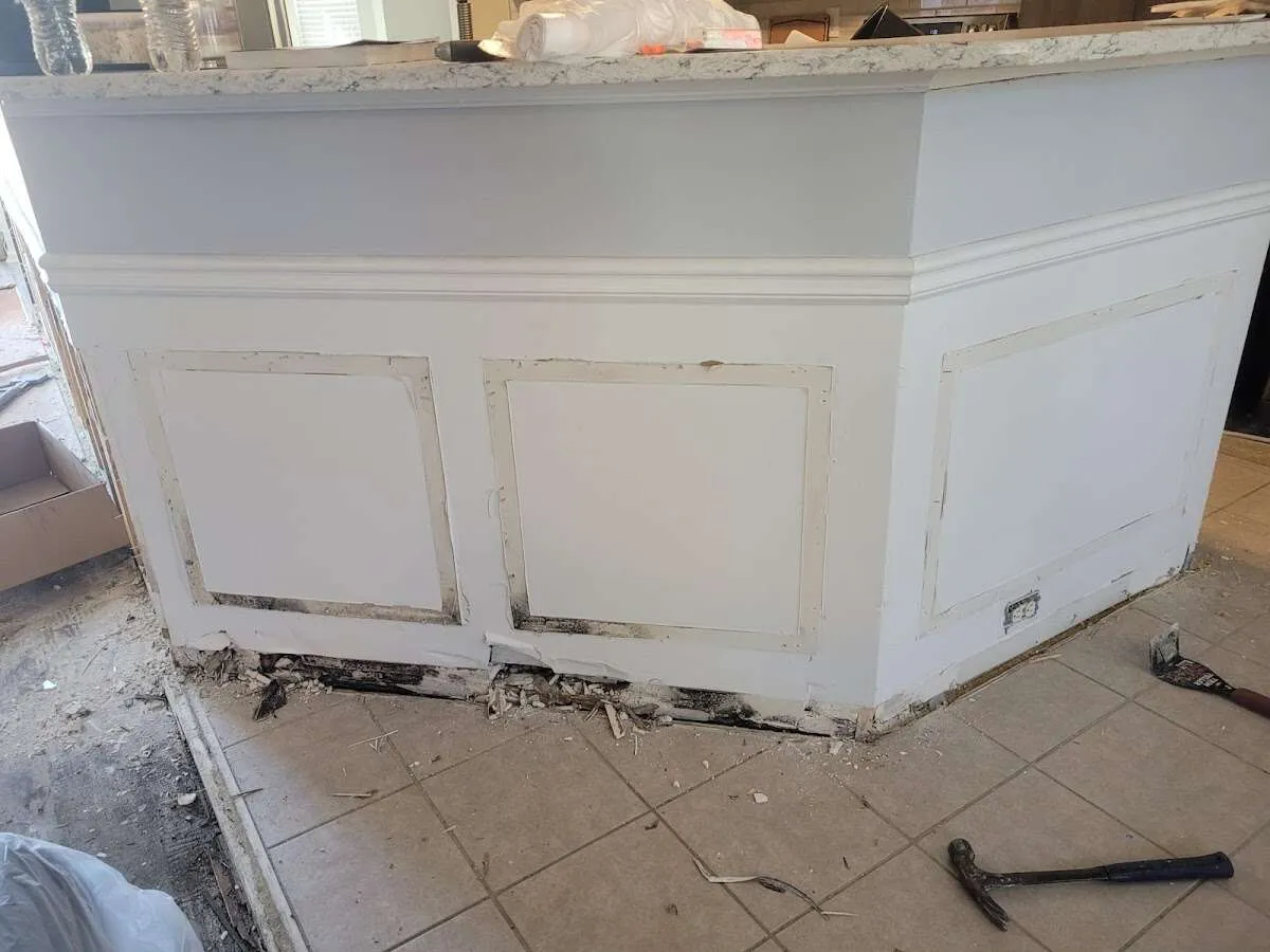 Water damage and mold on kitchen during Storm Damage Restoration in New York